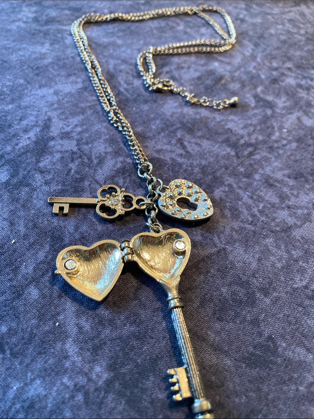 Golden Heart Locket Key Pendant Necklace